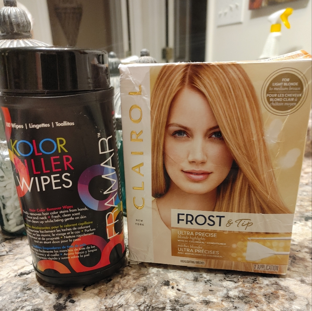 CLAIROL FROST & TIP HIFHLIGHTING KIT.AND FRAMAR HAIR COLOR REM9VER WIPES BUNDLE